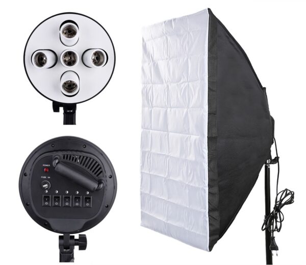 Digiphoto 5 x E27 Socket Bulb Head Holder with 60x90cm Softbox DIGIPHOTO